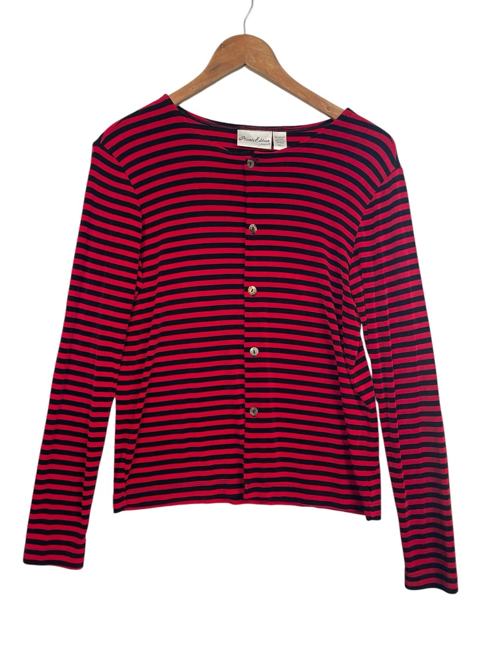 Private Edition by Chico's Red Black Striped Slinky Goth Button Down Top Size 0